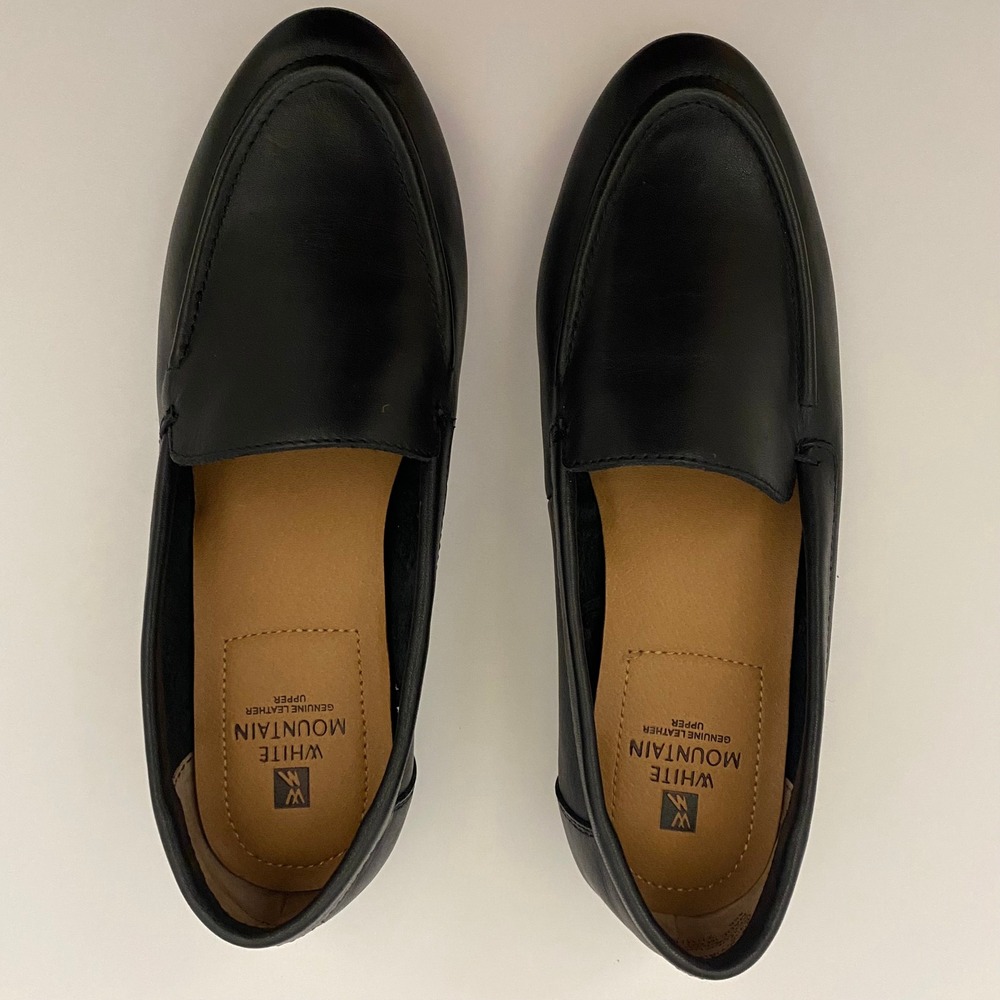 White Mountain Preppy Loafers Women 6.5 Black Leather Slip On Almond Toe Flats - Picture 4 of 6